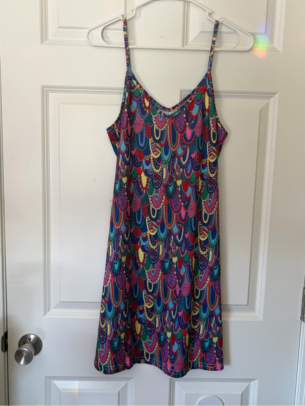 Multicolor Printed Slip Mini Dress with Spaghetti Straps